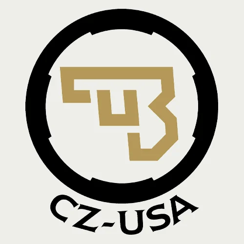 A stylized black and gold CZ-USA logo featuring an abstract geometric design inside a black circle, with the text "CZ-USA" curved below the circle.