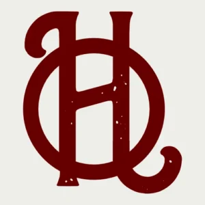 A maroon monogram logo featuring a large letter "H" intersecting with a rounded "O," both with serif edges, on a light gray background.