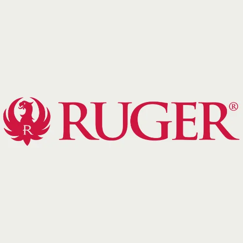 The image shows the Ruger logo, featuring a red stylized phoenix on the left and the word "RUGER" in bold red capital letters to the right.