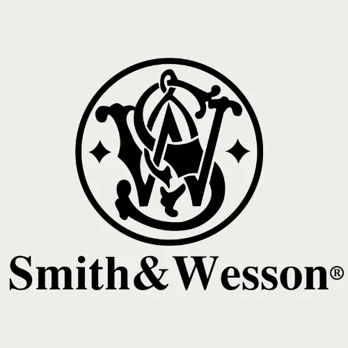 The Smith & Wesson logo featuring a stylized intertwined "S" and "W" inside a circle, with two diamond shapes on each side, above the text "Smith & Wesson" in bold black lettering.